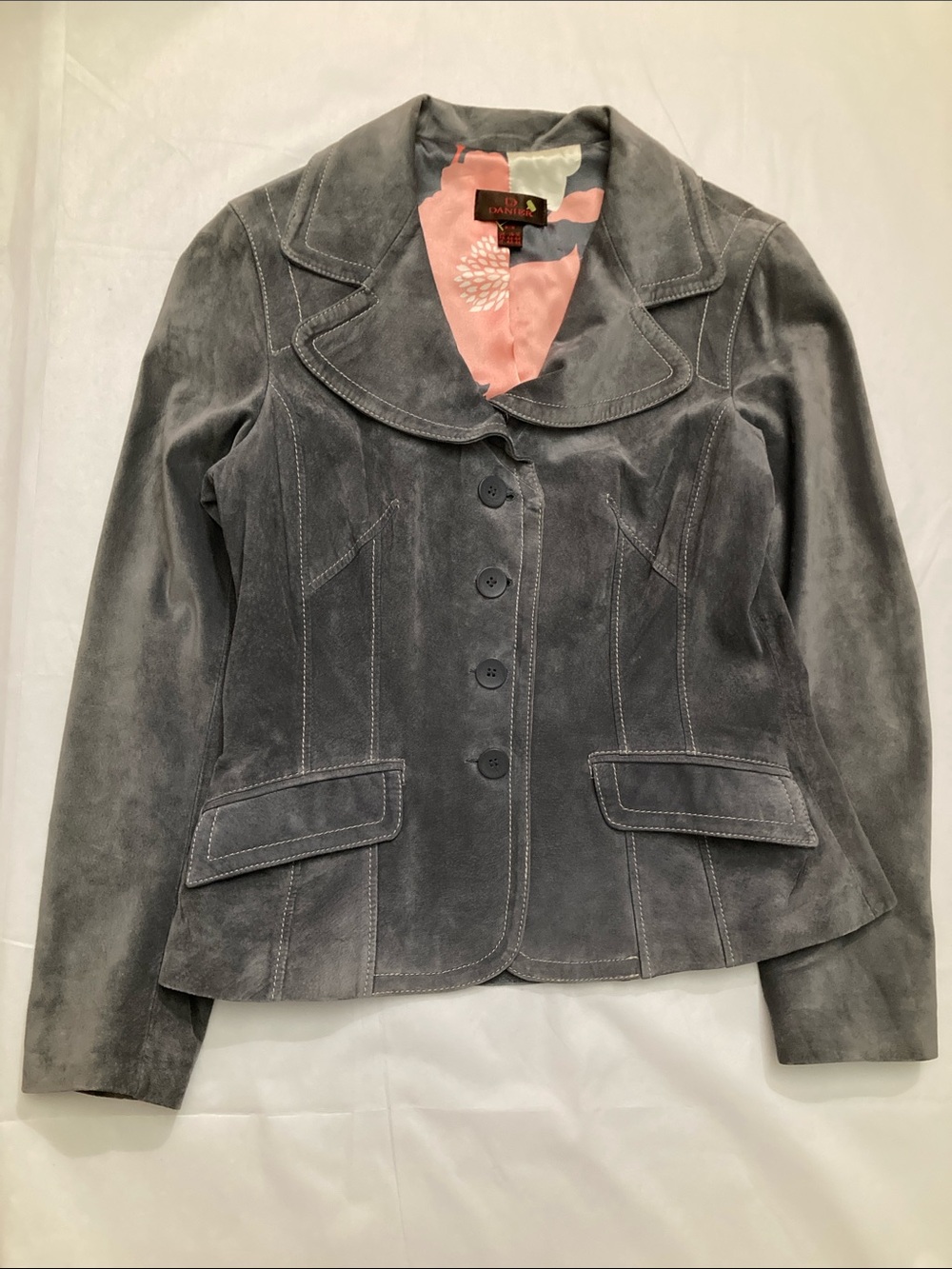 Danier Gray Suede Button-Front Blazer